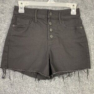 Old Navy High Rise Black Denim Shorts Women 2 Button Fly Raw Hems